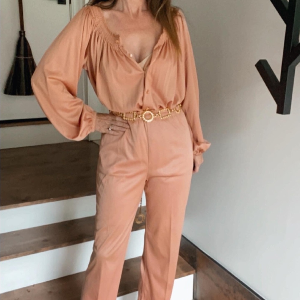 SOLD Vintage 70s pant set, rose gold - Picture 1 of 7